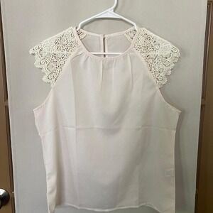 Shein‎ Womens Large White Lace Trim Blouse